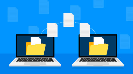 Modern flat icon with file transfer on white background. Document icon vector. Isometric vector.