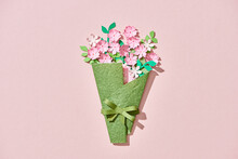 Paper Cut Bouquet Of Pink Flowers.