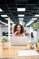 Portrait of Curly Hair Business Woman Smiling