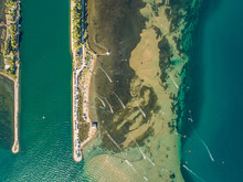 Aerial View Of Kitesurfing Spot On The Neretva Delta Valley River Near Ploce, South Dalmatia, Croatia.