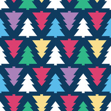 Christmas Background Pine Tree Silhouette Repeat Pattern. Perfect For Happy Holiday Season Backdrops, Xmas Wallpaper, Winter Themed Packaging, Scrapbooking, Giftwrap Projects. Surface Pattern Design.