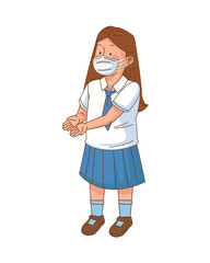 Sticker - little student girl wearing medical mask