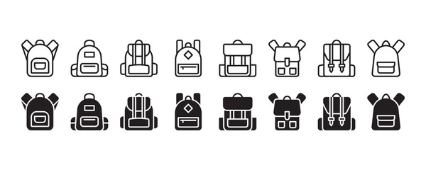 backpack, school bag icon set. vector graphic illustration. suitable for website design, logo, app, 