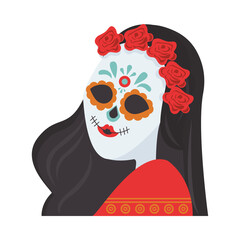 Poster - traditional mexican katrina skull painted with flowers