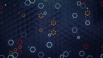 Wall Mural - Glowing blue hexagons pattern 3D rendering illustration
