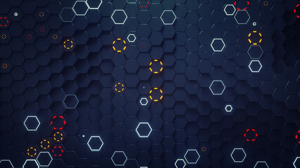 Poster - Glowing blue hexagons pattern 3D rendering illustration