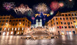 Firework display at Piazza di Spagna near Spanish Steps in Rome, Italy