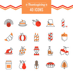 Poster - bundle of twenty thanksgiving day set icons