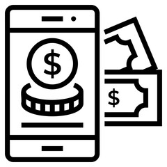 Wall Mural - Mobile app monetization icon in line design 