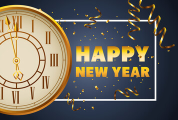 Canvas Print - happy new year golden watch and lettering in square frame