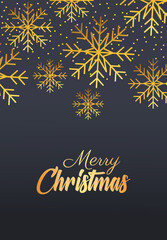 Canvas Print - happy merry christmas golden lettering with snowflakes