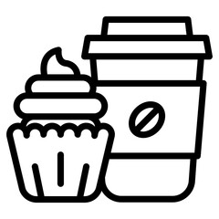 Sticker - Coffee with cupcake line icon 