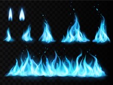 Blue Fire Flame Vector Set, Transparent Background