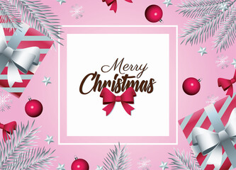 Sticker - happy merry christmas lettering card with gifts and firs