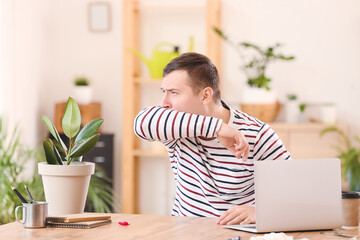 Poster - Ill young man working at home