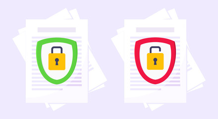 Wall Mural - Shield with padlock on it security protection symbol in the magnifier circle glass set. Safety lock, privacy policy and data protection metaphor.