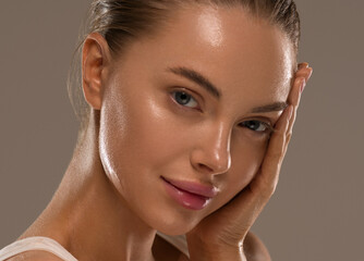 Wall Mural - woman beauty healthy skin moisture spa face natural clean fresh make up close up