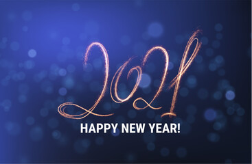 Wall Mural - Stylish 2021 New Year vector winter holidays background with sparkling numbers.