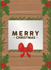 Wall Mural - happy merry christmas lettering card bow in square frame