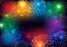 Abstract Colorful Firework On Black Background For Celebration