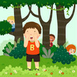 Vector illustration cartoon of children playing hide and seek in the park.