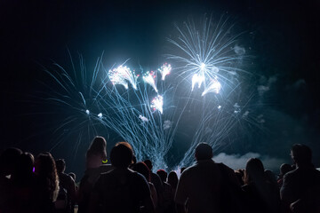 Wall Mural - Crowd watching fireworks and celebrating new year eve