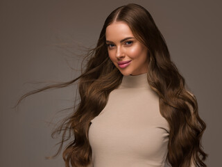 Wall Mural - beautiful woman long hair beauty natural make up fashion hairstyle