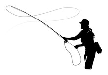 Fly Fisherman Fishing.clip Art Black Fishing On White Background - Vector