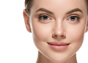Wall Mural - beautiful woman face with healthy clean beauty skin close up