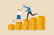 © Nuthawut - Retirement saving or investment pension fund, planning for wealth and expense for living after retire concept, happy rich elderly couple old man and woman walking on stack of growth money coins saving