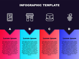 Wall Mural - Set line Portrait in museum, Triumphal Arch, Kepi and Grape fruit. Business infographic template. Vector.