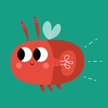 Firefly Flat Illustration Cartoon Insect Bugs ABC Retro