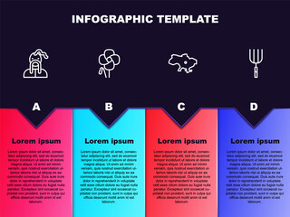 Wall Mural - Set line Ukrainian cossack, Poppy flower, Map of Ukraine and Garden pitchfork. Business infographic template. Vector.