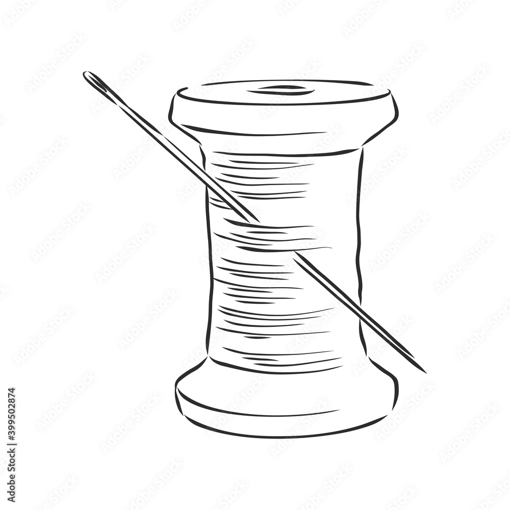 vector illustration of hand drawn spool with thread. spool of thread vector sketch illustration