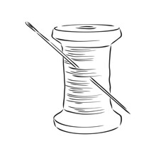 Vector Illustration Of Hand Drawn Spool With Thread. Spool Of Thread Vector Sketch Illustration