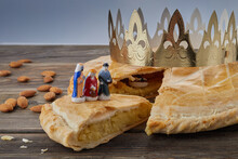 Epiphany Cake, French Galette De Rois With Figure Of Three Kings.