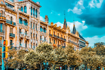 Beautiful historical landscape of the urban view Barcelona, Catalonia, Spain.