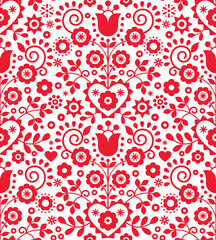 Polish traditional vector seamless pattern with flowers inspired by folk art embroidery Lachy Sadeckie - textile or fabric print ornament
