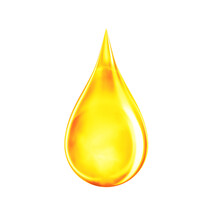 Drop Of Oil In Yellow Color. Icon Of Gold Liquid Drop Like Oil, Gasoline Or Vitamins From Droplet. Orange Drip Isolated On White. 3d Rendering