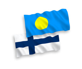 Flags of Finland and Palau on a white background