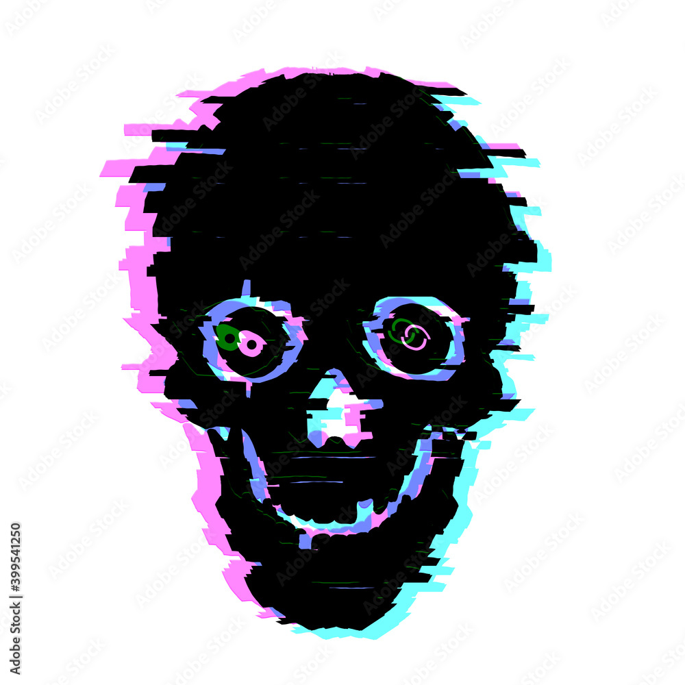 Cyberpunk skull glitch effect illustration sketch art isolate. Skull ...