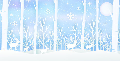 Christmas banner vector illustration. Blue snowfall background. Merry Christmas vector. Winter Landscape banner with snow. Winter wonderland.