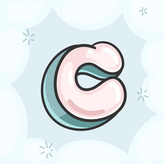 Sticker - Cartoon pink bubble letter C. Vector kids illustration font