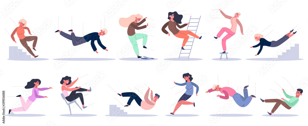 Falling people. Stumbling, slipping, falling down stairs, ladder and ...