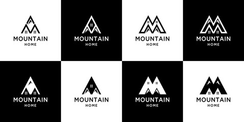 Set of mountain home logo with letter m design