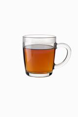 Tea in a transparent glass mug on a white background