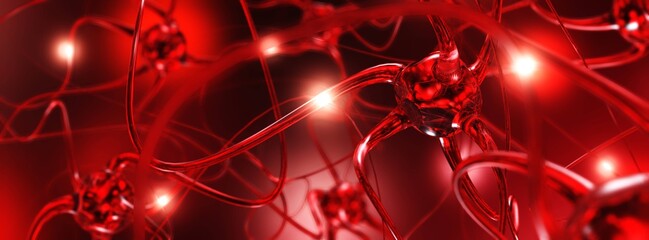 Wall Mural - Neural network of the brain, neuron close-up, active neuron, 3d rendering