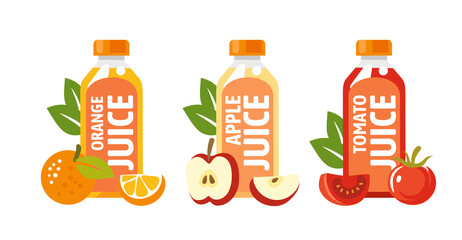 Wall Mural - Fruit and vegetable juices in flat style