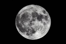 Detailed Shot Of The Full Moon At Shot At 1600mm Focal Length