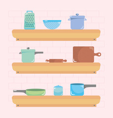 Canvas Print - shelves with cooking elements, colorful design